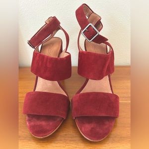Madewell Sandal Women’s 8.5 Octavia Suede Burgundy Ankle Strap Heels Buckle